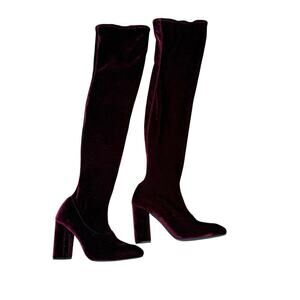 Zara velvet over the knee burgundy heeled boots EU 38 / US 7.5